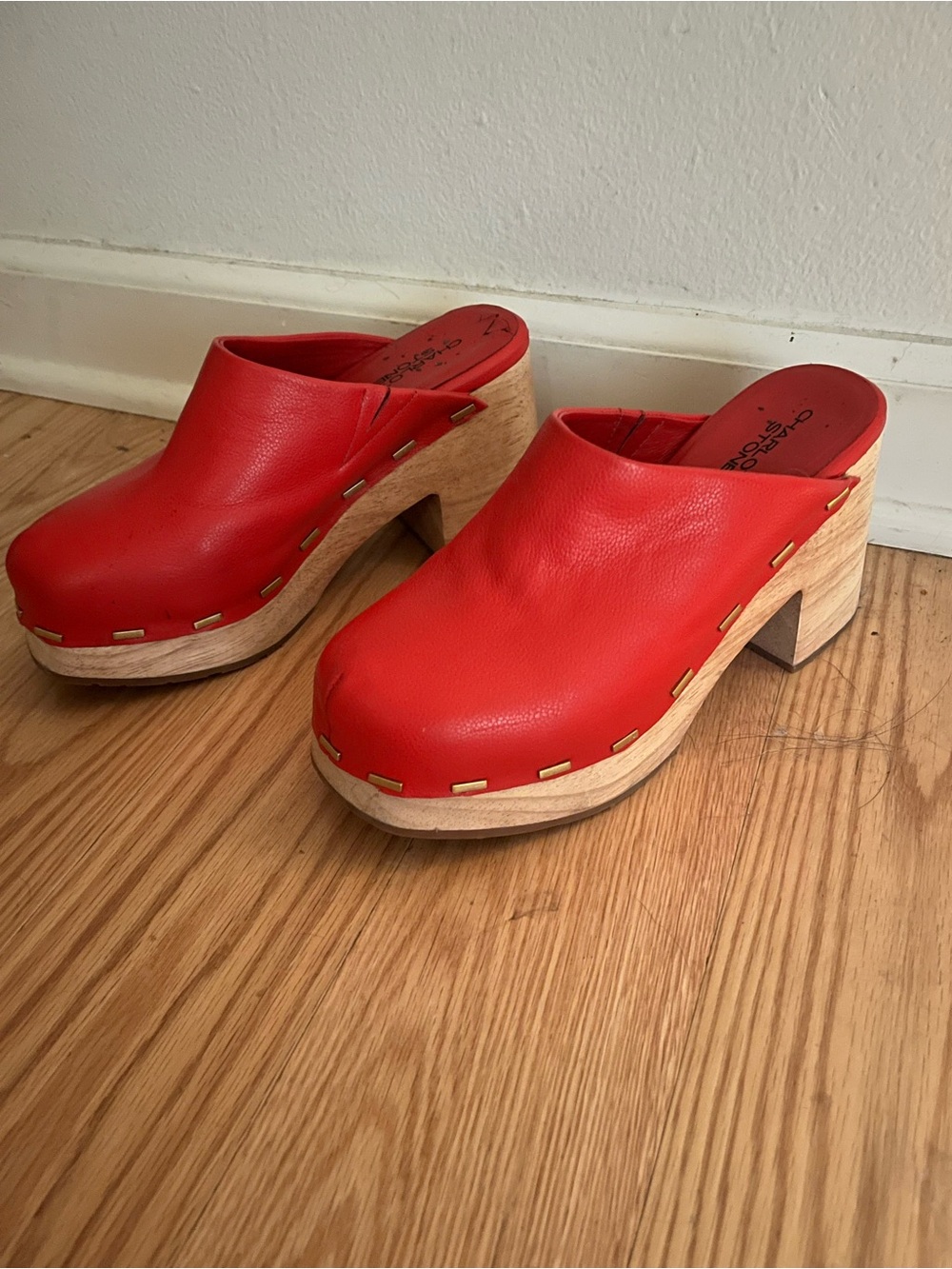 Charlotte Stone Red Leather Clogs - Picture 2 of 5